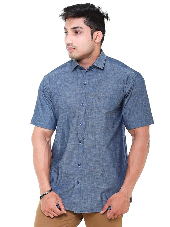 Twist99 Men's Denim Linen Half Sleeves Plus Size Size Shirt