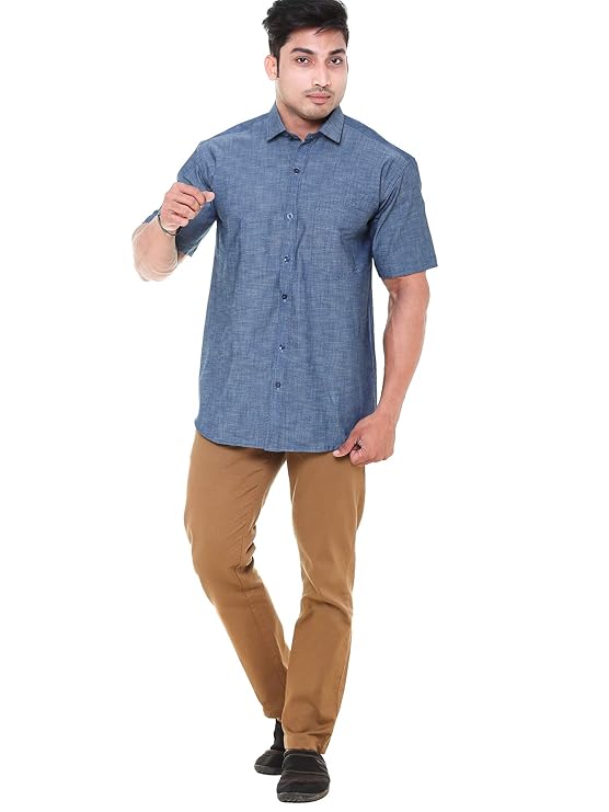 Twist99 Men's Denim Linen Half Sleeves Plus Size Size Shirt