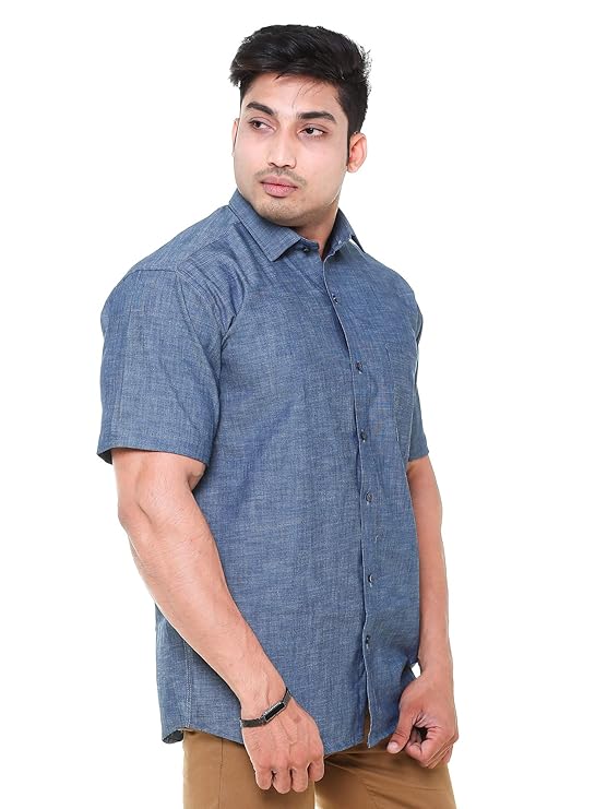 Twist99 Men's Denim Linen Half Sleeves Plus Size Size Shirt