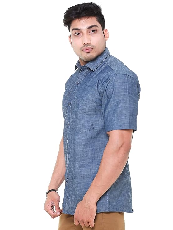 Twist99 Men's Denim Linen Half Sleeves Plus Size Size Shirt