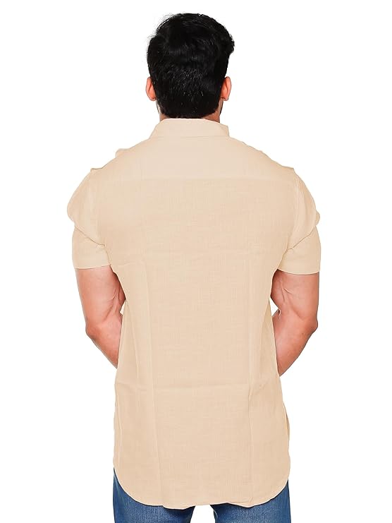 Twist99 Mens Cotton Linen Half Sleeve Plus Size Short Kurta