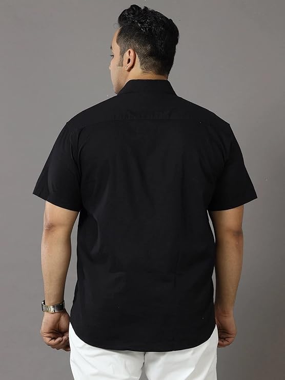 Twist99 Men's Rich Black Solid Half Sleeve Shirt Men's Plus Size