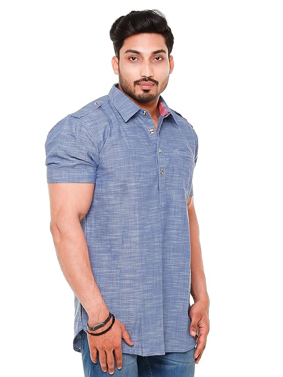 Twist99 Mens Cotton Linen Half Sleeve Plus Size Short Kurta