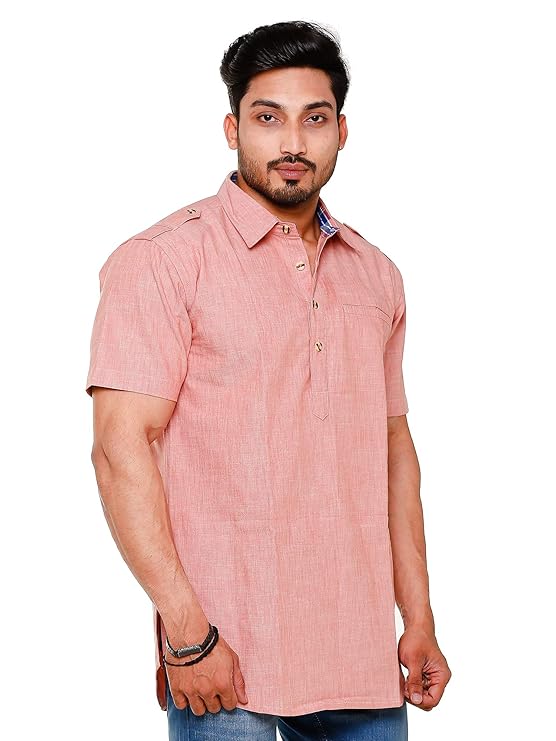 Twist99 Mens Cotton Linen Half Sleeve Plus Size Short Kurta