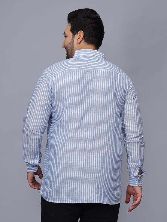 Twist99 Men's Linen Chinese Collar Full Sleeve Plus Size Short Kurta