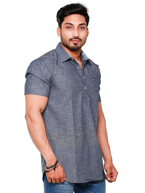 Twist99 Mens Cotton Linen Half Sleeve Plus Size Short Kurta