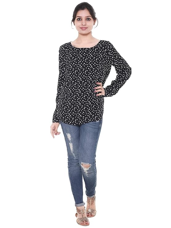 Twist99 Women's Wear Elegant Viscose Black Full Sleeve Polka Dot Printed Full Sleeve Stylish Top for Women