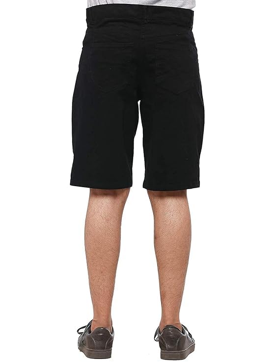 Twist Men’s Black Cotton Bottom Short | Knee-Length Summer Wear with Button Fastening | Lightweight Daily Outfit | Relaxed Fit Fashion Apparel | Outdoor Lounge Clothing