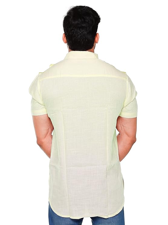 Twist99 Mens Cotton Linen Half Sleeve Plus Size Short Kurta