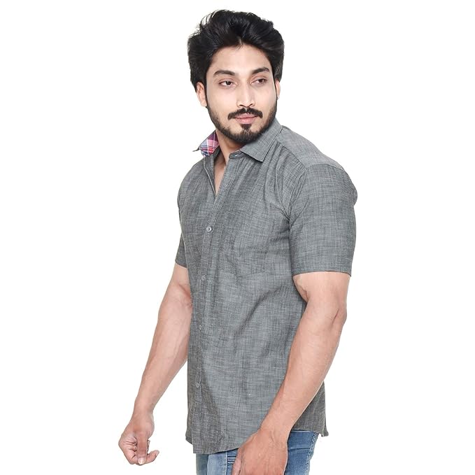 Twist99 Men's Denim Linen Half Sleeves Plus Size Size Shirt