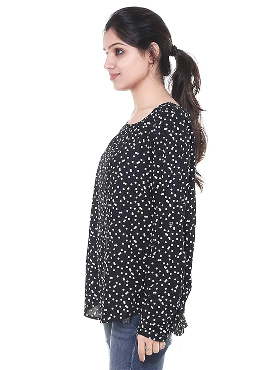 Twist99 Women's Wear Elegant Viscose Black Full Sleeve Polka Dot Printed Full Sleeve Stylish Top for Women
