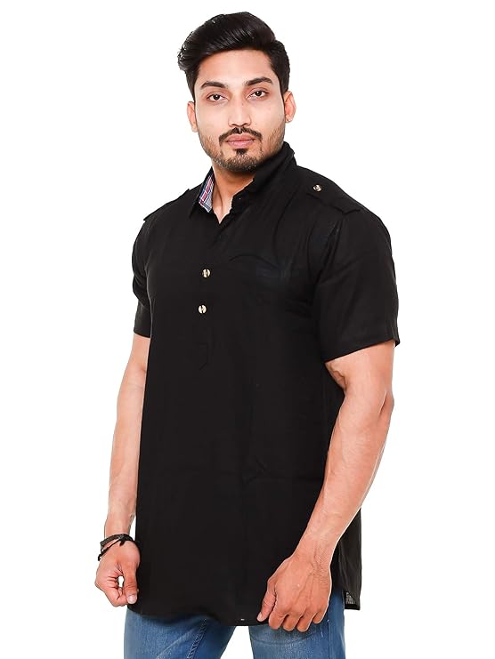 Twist99 Mens Cotton Linen Half Sleeve Plus Size Short Kurta