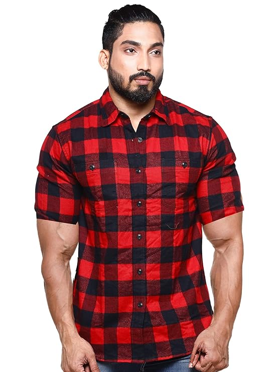 Twist99 Men's Checkered Regular Fit Half Sleeve Cotton Shirts Plus Sizes for Men