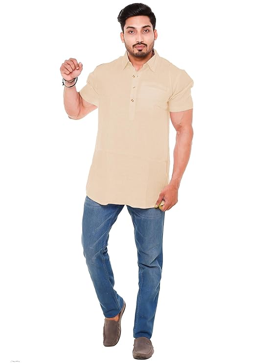 Twist99 Mens Cotton Linen Half Sleeve Plus Size Short Kurta