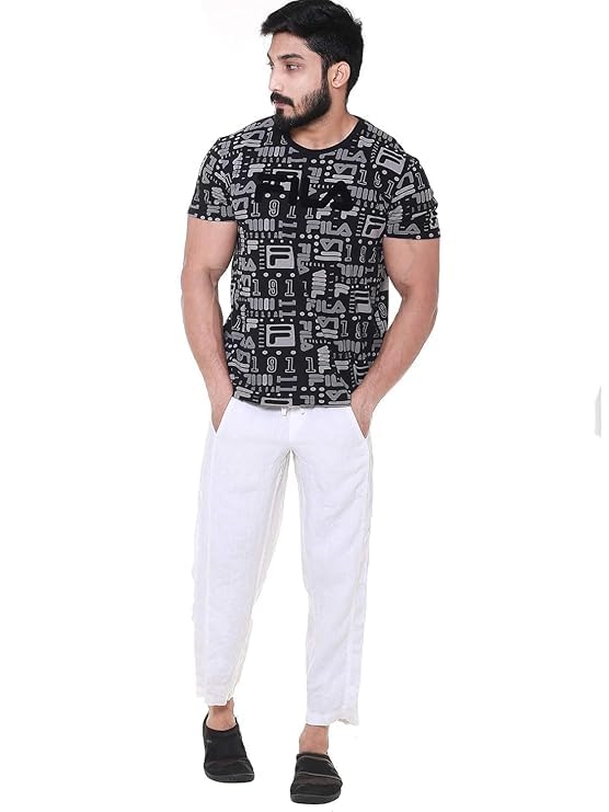 Twist Men’s Plus Size White Linen Pants | Pure Linen Straight Fit Pyjama | Casual Summer Trousers | Breathable Semi-Casual Dress Pants | Beachwear Slim Fit Look
