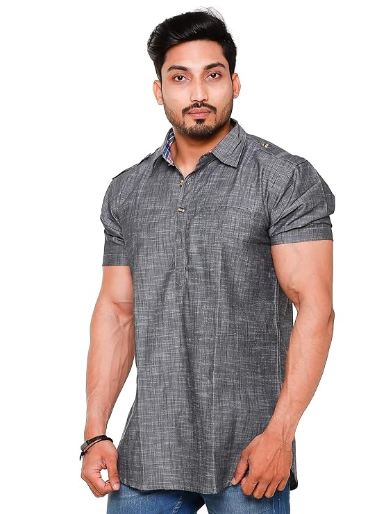 Twist99 Mens Cotton Linen Half Sleeve Plus Size Short Kurta