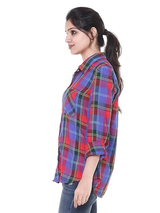 Twist99 Women's Wear Elegant Viscose Fabric Full Sleeve Multicolor Checkered Shirt - Casual Plaid Shirt for Women