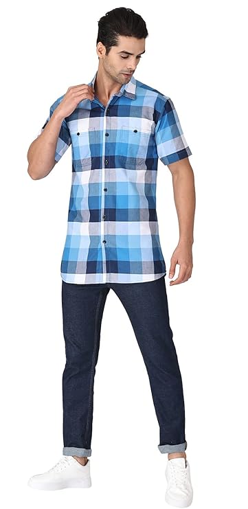 Twist99 Men's Checkered Regular Fit Half Sleeve Cotton Shirts Plus Sizes for Men