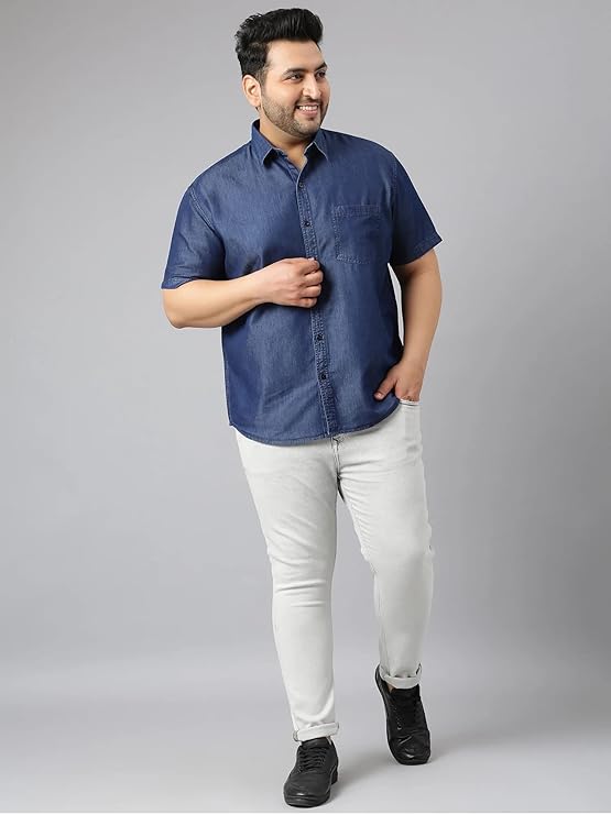 Twist99 Men's Blue Denim Single Pocket Half Sleeve Shirt Men's Plus Size