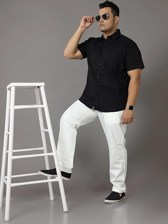 Twist99 Men's Rich Black Solid Half Sleeve Shirt Men's Plus Size