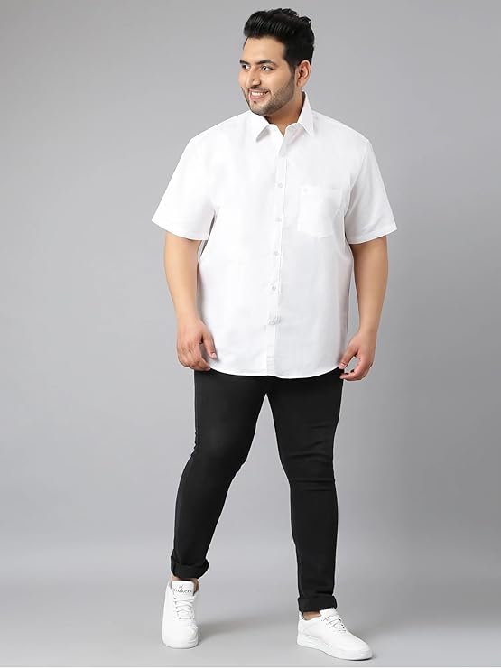 Twist99 Mens Cotton Linen Plus Size Half Sleeve Shirt - White