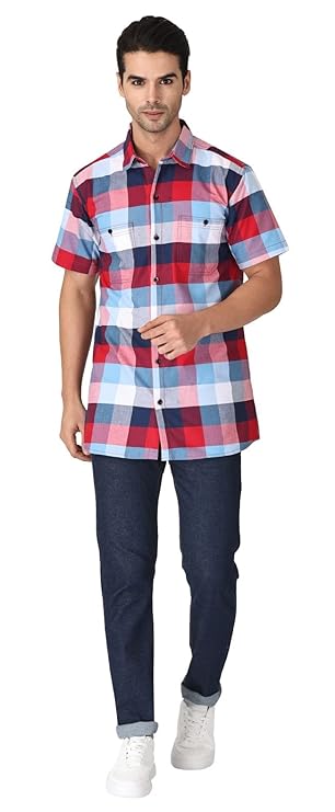 Twist99 Men's Checkered Regular Fit Half Sleeve Cotton Shirts Plus Sizes for Men