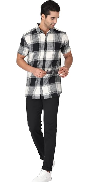Twist99 Men's Checkered Regular Fit Half Sleeve Cotton Shirts Plus Sizes for Men