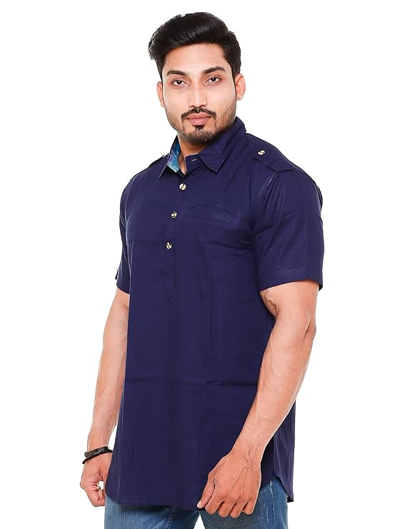 Twist99 Mens Cotton Linen Half Sleeve Plus Size Short Kurta