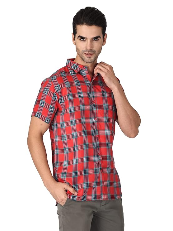 Twist99 Men's Checkered Regular Fit Half Sleeve Cotton Shirts Plus Sizes for Men