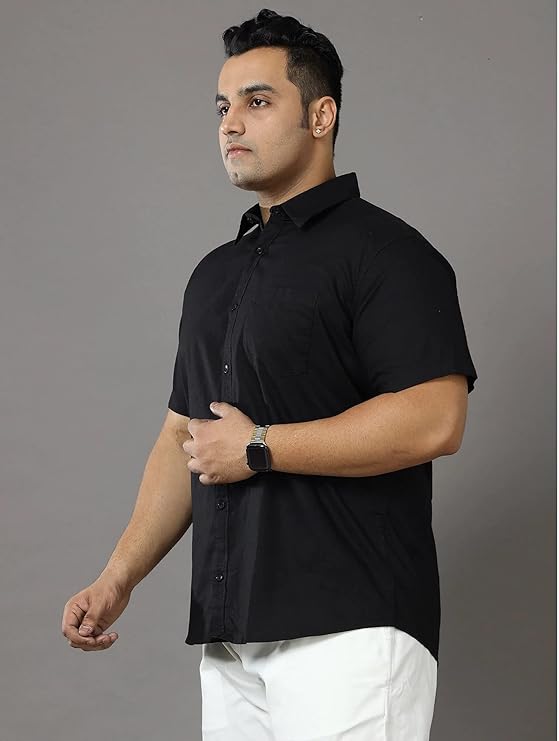 Twist99 Men's Rich Black Solid Half Sleeve Shirt Men's Plus Size