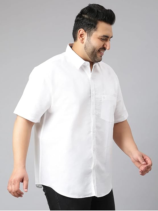 Twist99 Mens Cotton Linen Plus Size Half Sleeve Shirt - White