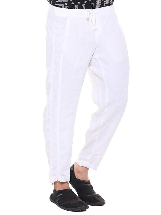 Twist Men’s Plus Size White Linen Pants | Pure Linen Straight Fit Pyjama | Casual Summer Trousers | Breathable Semi-Casual Dress Pants | Beachwear Slim Fit Look