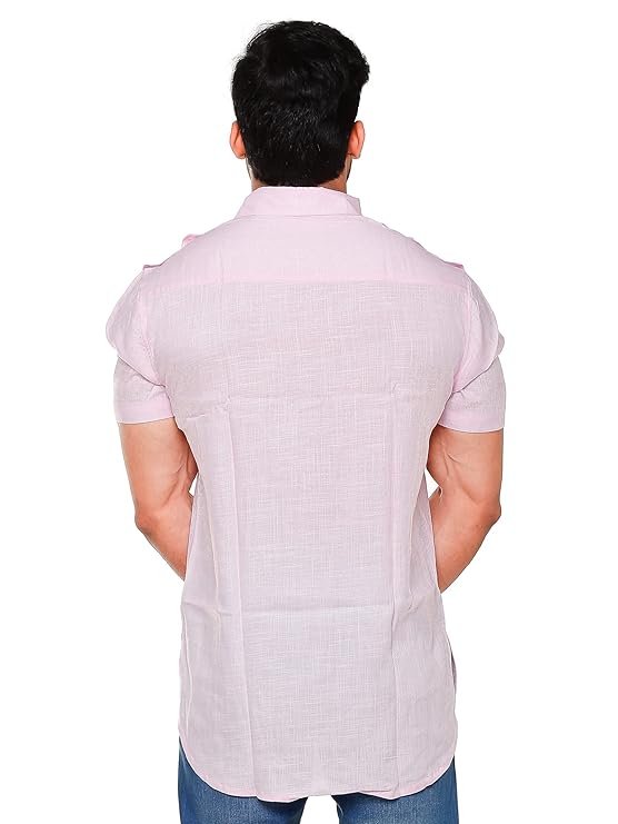 Twist99 Mens Cotton Linen Half Sleeve Plus Size Short Kurta