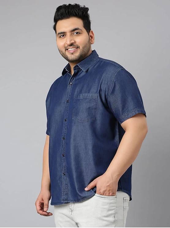 Twist99 Men's Blue Denim Single Pocket Half Sleeve Shirt Men's Plus Size