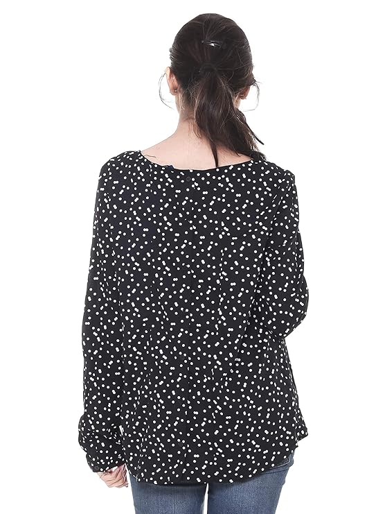 Twist99 Women's Wear Elegant Viscose Black Full Sleeve Polka Dot Printed Full Sleeve Stylish Top for Women