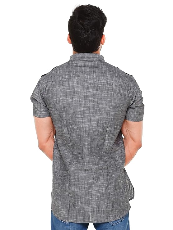Twist99 Mens Cotton Linen Half Sleeve Plus Size Short Kurta