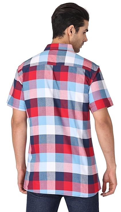 Twist99 Men's Checkered Regular Fit Half Sleeve Cotton Shirts Plus Sizes for Men
