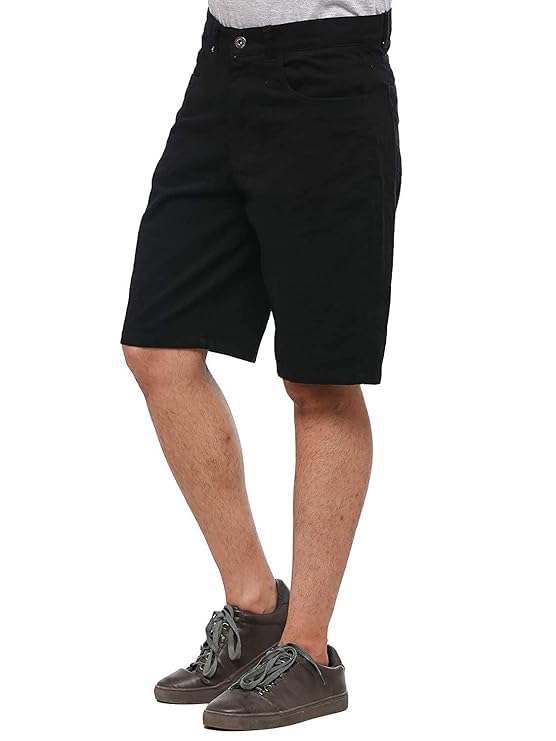 Twist Men’s Black Cotton Bottom Short | Knee-Length Summer Wear with Button Fastening | Lightweight Daily Outfit | Relaxed Fit Fashion Apparel | Outdoor Lounge Clothing