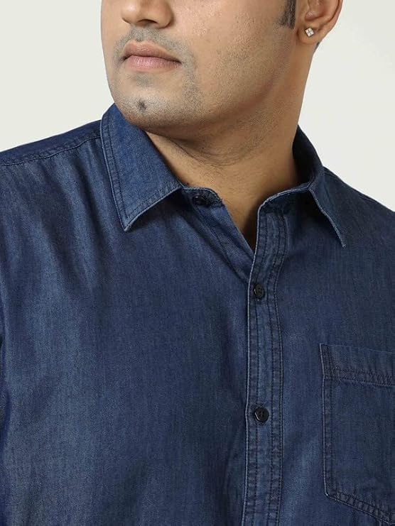 Twist99 Blue Denim Single Pocket Full Sleeve Shirt Men's Plus Size