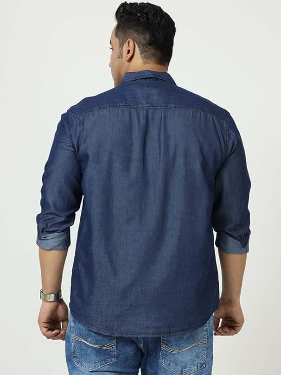 Twist99 Blue Denim Single Pocket Full Sleeve Shirt Men's Plus Size