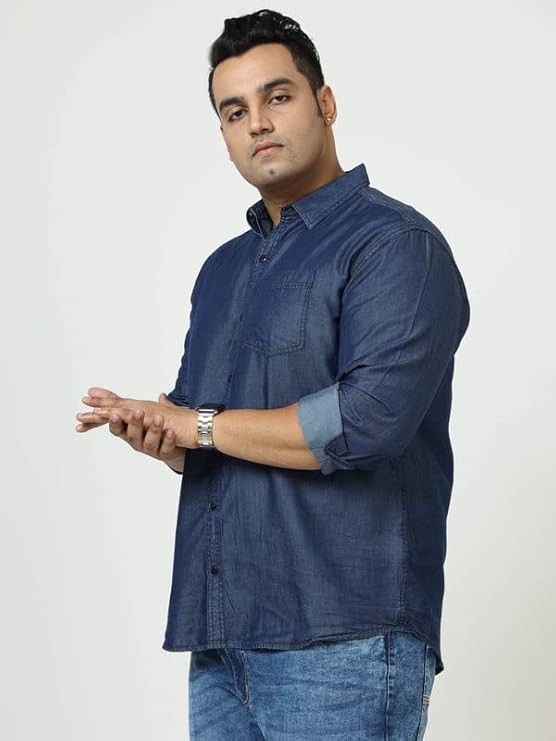 Twist99 Blue Denim Single Pocket Full Sleeve Shirt Men's Plus Size