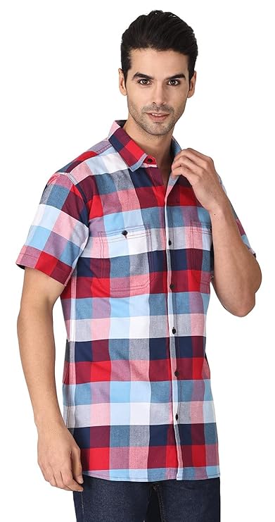 Twist99 Men's Checkered Regular Fit Half Sleeve Cotton Shirts Plus Sizes for Men
