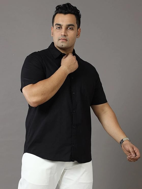 Twist99 Men's Rich Black Solid Half Sleeve Shirt Men's Plus Size