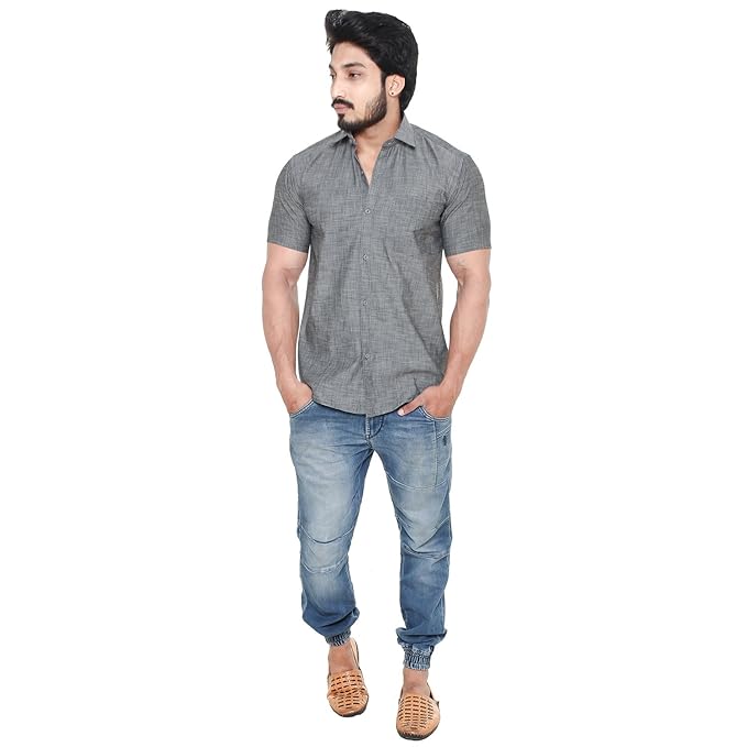 Twist99 Men's Denim Linen Half Sleeves Plus Size Size Shirt