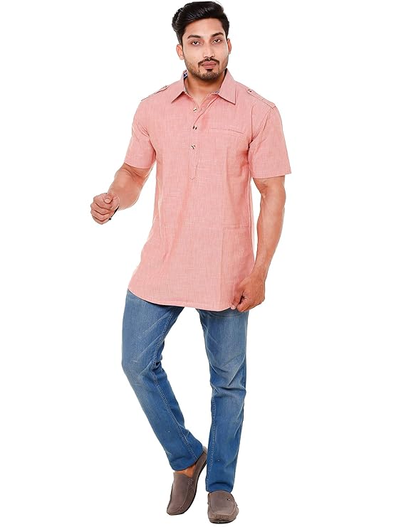 Twist99 Mens Cotton Linen Half Sleeve Plus Size Short Kurta