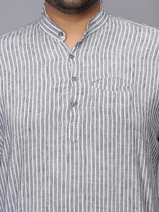 Twist99 Men's Linen Chinese Collar Full Sleeve Plus Size Short Kurta