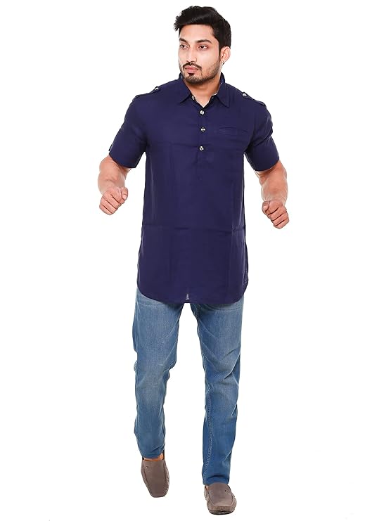 Twist99 Mens Cotton Linen Half Sleeve Plus Size Short Kurta