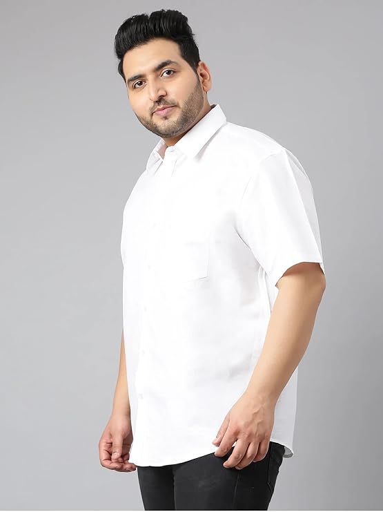 Twist99 Mens Cotton Linen Plus Size Half Sleeve Shirt - White