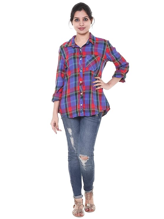 Twist99 Women's Wear Elegant Viscose Fabric Full Sleeve Multicolor Checkered Shirt - Casual Plaid Shirt for Women