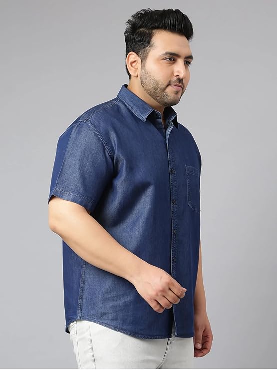 Twist99 Men's Blue Denim Single Pocket Half Sleeve Shirt Men's Plus Size